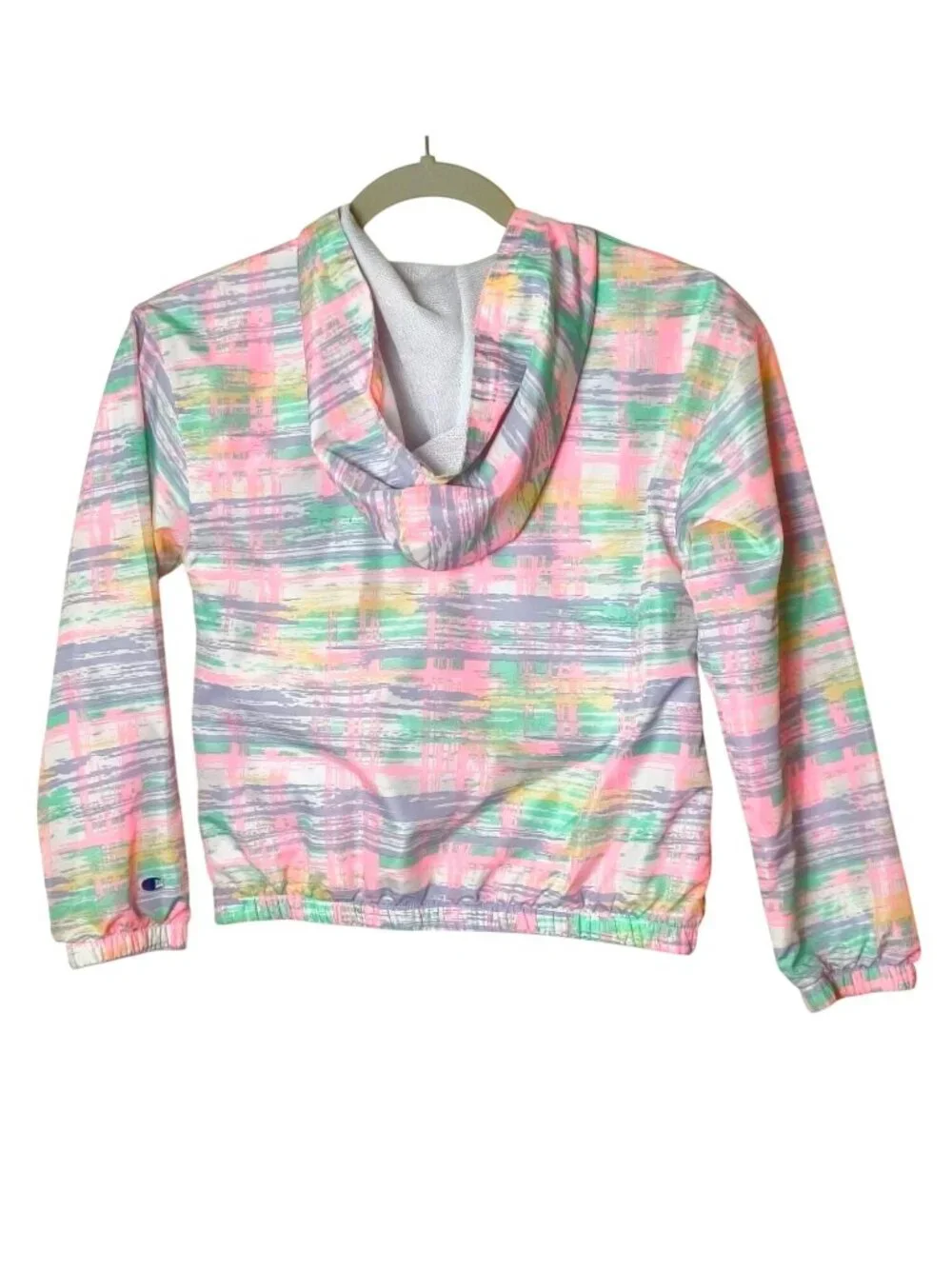 Champion Girls M Hooded Windbreaker Jacket Multicolor Zip-Up Elastic Hem Cuffs